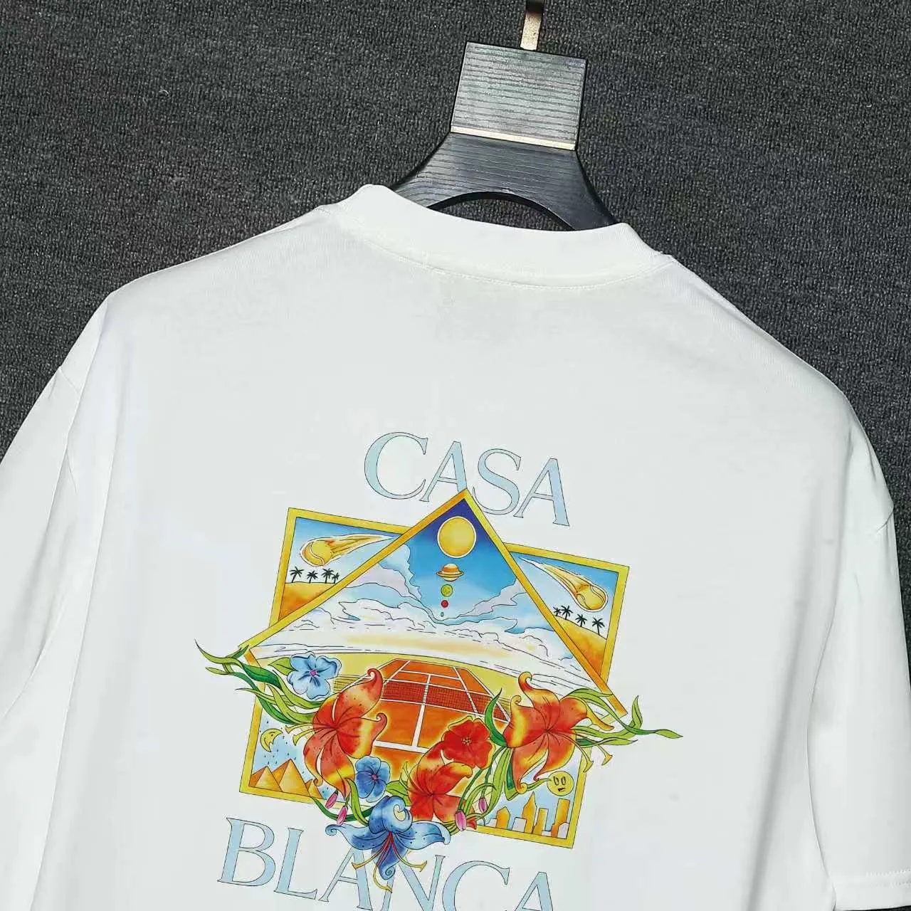 26ss CASABLANCA original printing process short-sleeved T-shirt original development using high-density double yarn pure cotton fabric upper body soft and comfortable color Black White Dark Green color Orange Pink Blue Royal Blue color cigarette powder 8 colors Sizes S M L XL